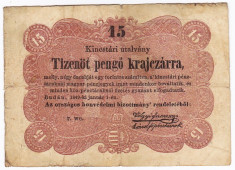 Transilvania,Ungaria,15 PENGO KRAJCZAR,1849,seria scrisa manual,legeda de pe verso si in romana cu litere cirilice foto