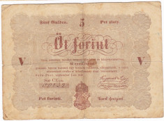 Transilvania,Ungaria,5 FORINT 1848,nuanta maro:Debrecen,seria scrisa manual,legeda si in romana cu litere cirilice,semnatura lui Kossuth foto