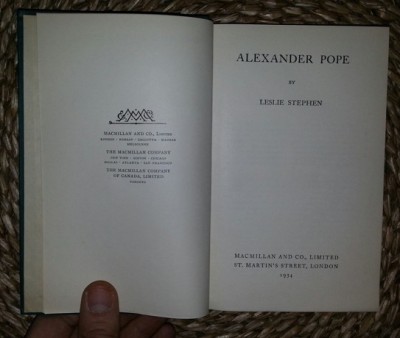 Leslie Stephen (tatal V. Woolf) ALEXANDER POPE Ed. Macmillan 1934 cartonata foto