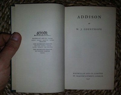 W. J. Courthope ADDISON Ed. Macmillan 1937 cartonata foto