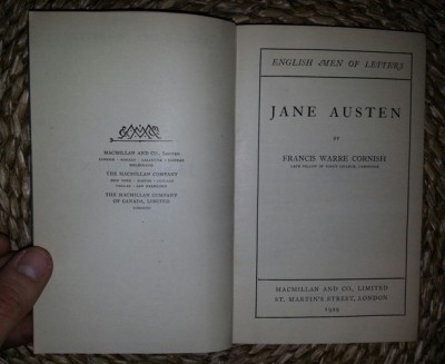Francis Warre Cornish JANE AUSTIN Ed. Macmillan 1929 cartonata foto