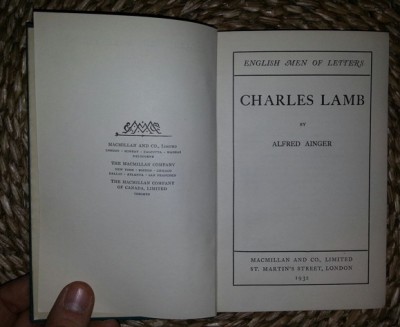 Alfred Ainger CHARLES LAMB Ed. Macmillan 1932 cartonata foto