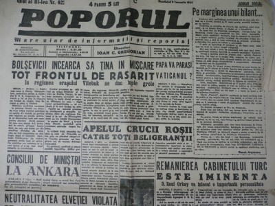 POPORUL - MARE ZIAR DE INFORMATII SI REPORTAJ - 9 IANUARIE 1944 - DIRECTOR IOAN C. GREGORIAN foto