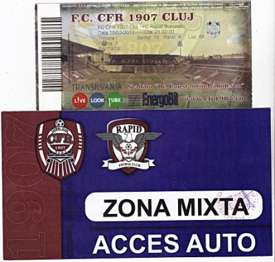 Bilet Fotbal meci CFR 1907 CLUJ - FC RAPID BUCURESTI + Acces Auto Zona mixta la meci foto
