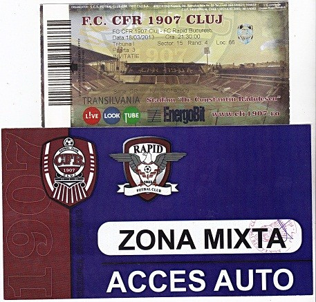 Bilet Fotbal meci CFR 1907 CLUJ - FC RAPID BUCURESTI + Acces Auto Zona mixta la meci
