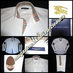 CAMASA ALBA BARBATEASCA FIRMA BRAND BURBERRY LONDON MANECA LUNGA IMPRIMEU COATE FANTA GULER MANSETE REGULAR FIT COLECTIE NOUA CAMASI BARBATI foto