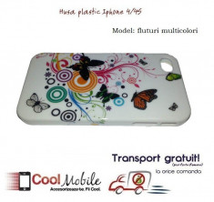 SET - Husa plastic alba Iphone 4/4S cu fluturi multicolori + Folie Protectie FATA-SPATE - TRANSPORT GRATUIT! foto