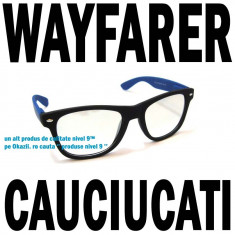 WAYFARER CAUCIUCATI Ochelari Negru Albastru Mat Lentile Transparente Nerd Geek Tocilari negre bleumarin mate foto