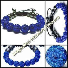 BRATARA SHAMBALLA ALBASTRA / SAPPHIRE + CUTIE CADOU 9 BILE CRISTALE 8 MAGNETI