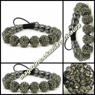 BRATARA SHAMBALLA GRI / HEMATIT + CUTIE CADOU 9 BILE PIETRE CRISTALE 8 MAGNETI foto