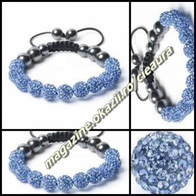 BRATARA SHAMBALLA BLEU LIGHT SAPPHIRE + CUTIE CADOU 9 BILE CRISTALE 8 HEMATITE foto