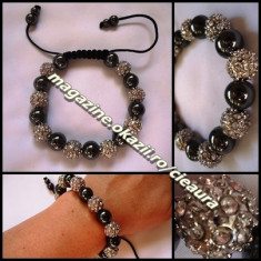 BRATARA SHAMBALLA ALBA /CRYSTAL + CUTIE CADOU 8 BILE CRISTALE 13 MAGNETI HEMATIT