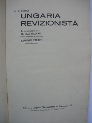 Dr. S. Fenyes - Ungaria revizionista - 1936 foto