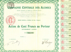 Actiune COMPAGNIE CENTRALE DES ALCOOL,Paris 1905 (1) foto