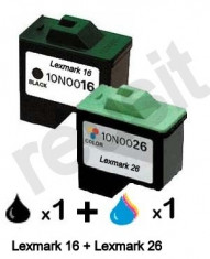 Pachet Cartus negru Lexmark-16 + Cartus color Lexmark-26 ( Lexmark16 10N0016 Lexmark 16 + Lexmark26 10N0026 Lexmark 26 ) compatibile foto