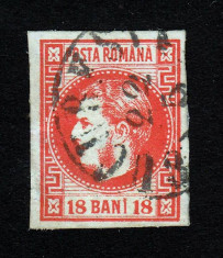 Romania 1868 - Carol cu Favoriti - 18 Bani stampilat foto
