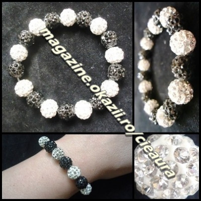 BRATARA ORIGINALA SHAMBALLA + CUTIE CADOU 9 BILE ALBE si 9 BILE NEGRE CRISTALE SWAROVSKI BRATARI FASHION SAMBALA SHAMBALA SAMBALLA foto