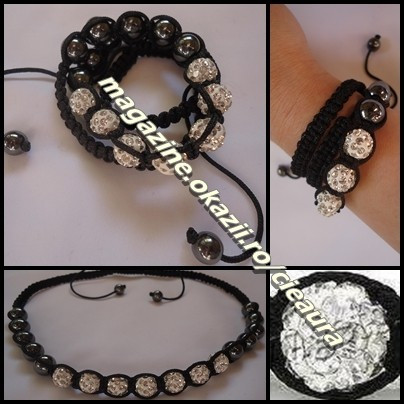 COLIER BRATARA SHAMBALLA 7 BILE CRISTALE SWAROVSKI ALBE CRYSTAL 12 MAGNETI HEMATITE + CUTIE CADOU FASHION MEDICINAL COLIERE SAMBALA SHAMBALA SAMBALLA