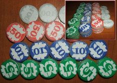 Set de 118 jetoane pentru diverse jocuri de societate (rummy, poker, wist, tarnib, etc) foto