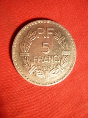 Moneda 5 Fr.1938 Franta ,cal.apr.NC ,metal alb ,luciu batere