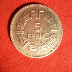 Moneda 5 Fr.1938 Franta ,cal.apr.NC ,metal alb ,luciu batere