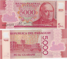 Bancnota 5000 guaranies Paraguay 2011, polimer, UNC necirculata foto