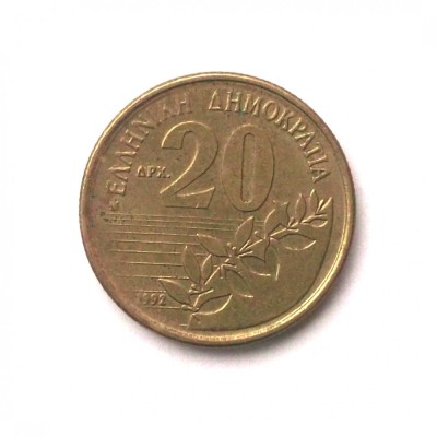 G1. GRECIA 20 DRACHMES DRAHME 1992, 7 g, 24.5 mm, Dionysios Solomos ** foto