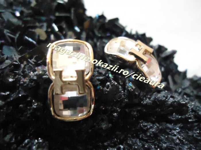 CERCEI FASHION DAMA made in FRANCE CRISTALE MONOGRAMA H ALIAJ INOXIDABIL AURIU