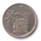 G1. SPANIA 5 PESETAS 1975 FRANCO **