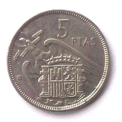 G1. SPANIA 5 PESETAS 1975 FRANCO ** foto