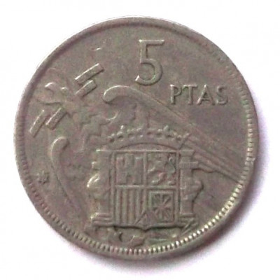 G1. SPANIA 5 PESETAS 1967 FRANCO ** foto