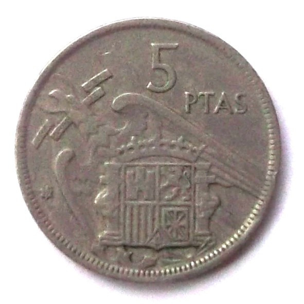 G1. SPANIA 5 PESETAS 1967 FRANCO **