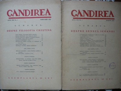 Gandirea - Anul XXI - 4 numere ( No. 1, 2, 3, 7 - 1942 ) foto