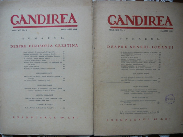 Gandirea - Anul XXI - 4 numere ( No. 1, 2, 3, 7 - 1942 )
