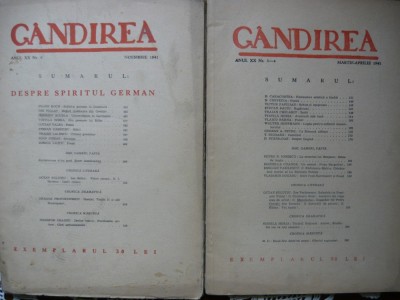 Gandirea - Anul XX - 4 numere ( No. 3-4, 5, 9, 10 - 1941 ) foto