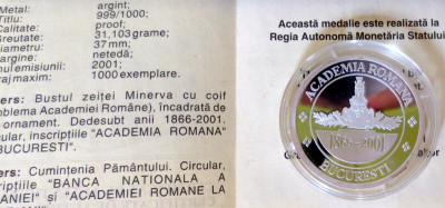 * 2001 - Academia Romana - Academiei Romane - argint proof - tiraj 1000 foto