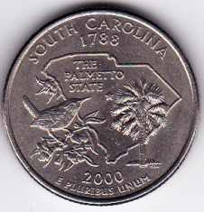 SUA USA SOUTH CAROLINA,Quarter Dollar 2000,pasare,palmier foto