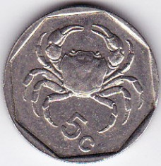 Malta 5 Cents 1991 fauna,crab foto