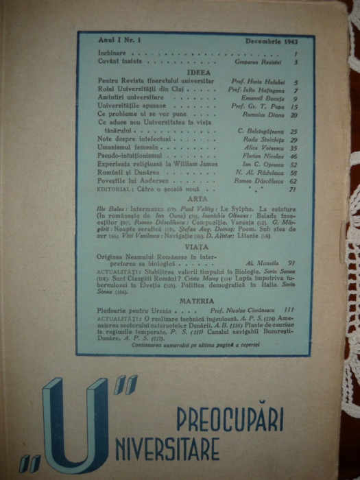 Preocupari Universitare - Anul I, Nr. 1 si 2 ( 1943, 1944 )