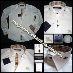 CAMASA BARBATEASCA ALBA FIRMA BRAND BURBERRY LONDON REGULAR FIT CAMBRATA FARA PENSE MANECA LUNGA NASTURI ALBI NEGRI CAMASI BARBATI NEW EDITION foto