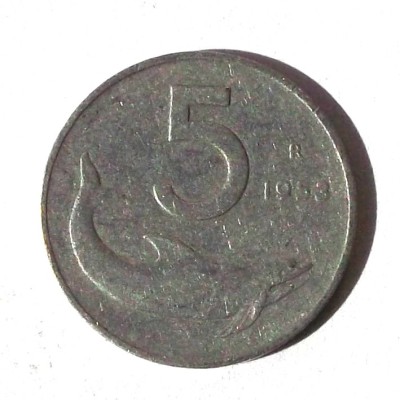 G1. ITALIA 5 LIRE 1953 DELFIN ** foto