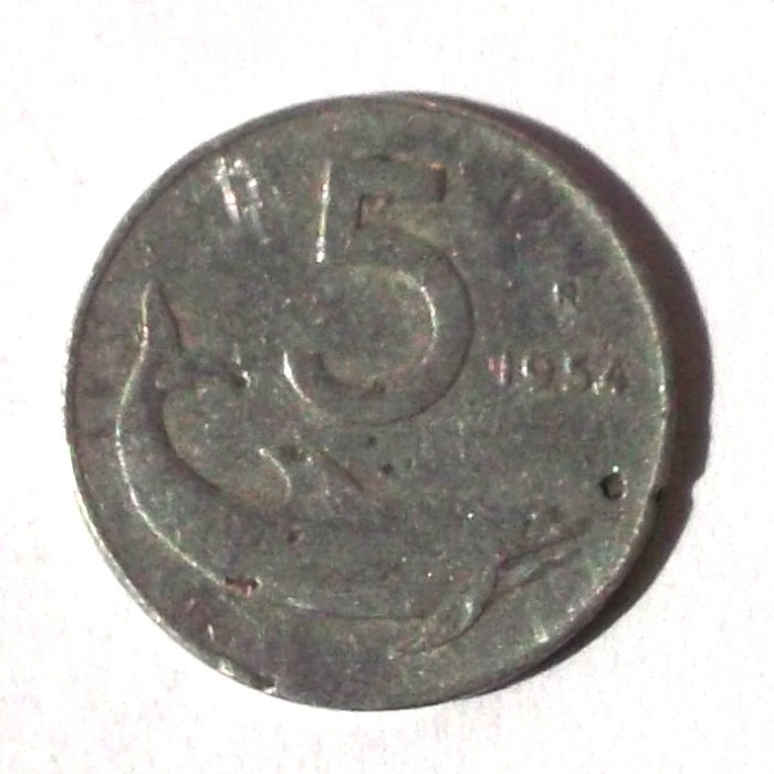 G1. ITALIA 5 LIRE 1954 DELFIN **