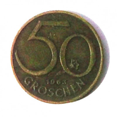 G1. AUSTRIA 50 GROSCHEN 1963 2.97 g., Aluminum-Bronze, 19.44 mm ** foto
