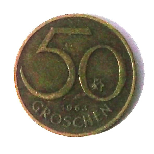 G1. AUSTRIA 50 GROSCHEN 1963 2.97 g., Aluminum-Bronze, 19.44 mm **