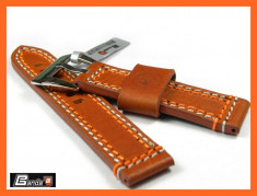 CUREA CEAS PIELE NATURALA 100%. Brand U.S.A. Banda.CALITATE REMARCABILA, LATIME 24 mm . Rouille ORANGE. Replacement pentru DIESEL, FOSSIL,TIMEX foto