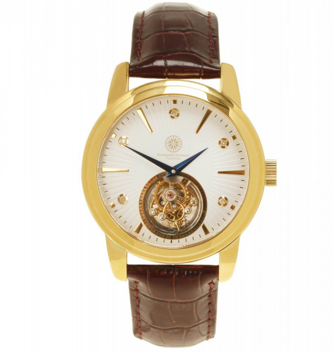 Ceas Tourbillon : CEAS de LUX : Constantin Durmont placat cu aur , 5 diamante , complicatia tourbillon real - la PRET MINIM ! ! !