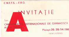 Invitatie Campionatele Internationale de Gimnastica ale Romaniei 1985 foto
