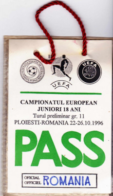 Legitimatie - Pass Campionatul European de Juniori 18 ani 22-26.10.1996 foto