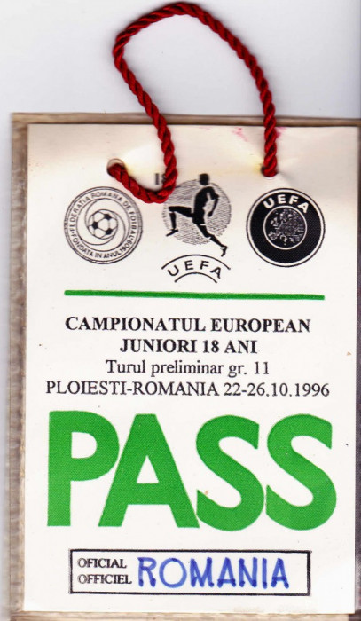 Legitimatie - Pass Campionatul European de Juniori 18 ani 22-26.10.1996