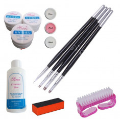 Kit unghii false complet Set GEL UV Degresant Pensule Buffer Perie - PRET OFERTA foto